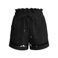 thumbnail image 5 of KIHOUT Women's High Waisted Drawstring Casual Shorts - Linen-Like Texture, Elastic Waistband, Cutout Hem Detail, Side Pockets for Summer Daily Wear, 5 of 8