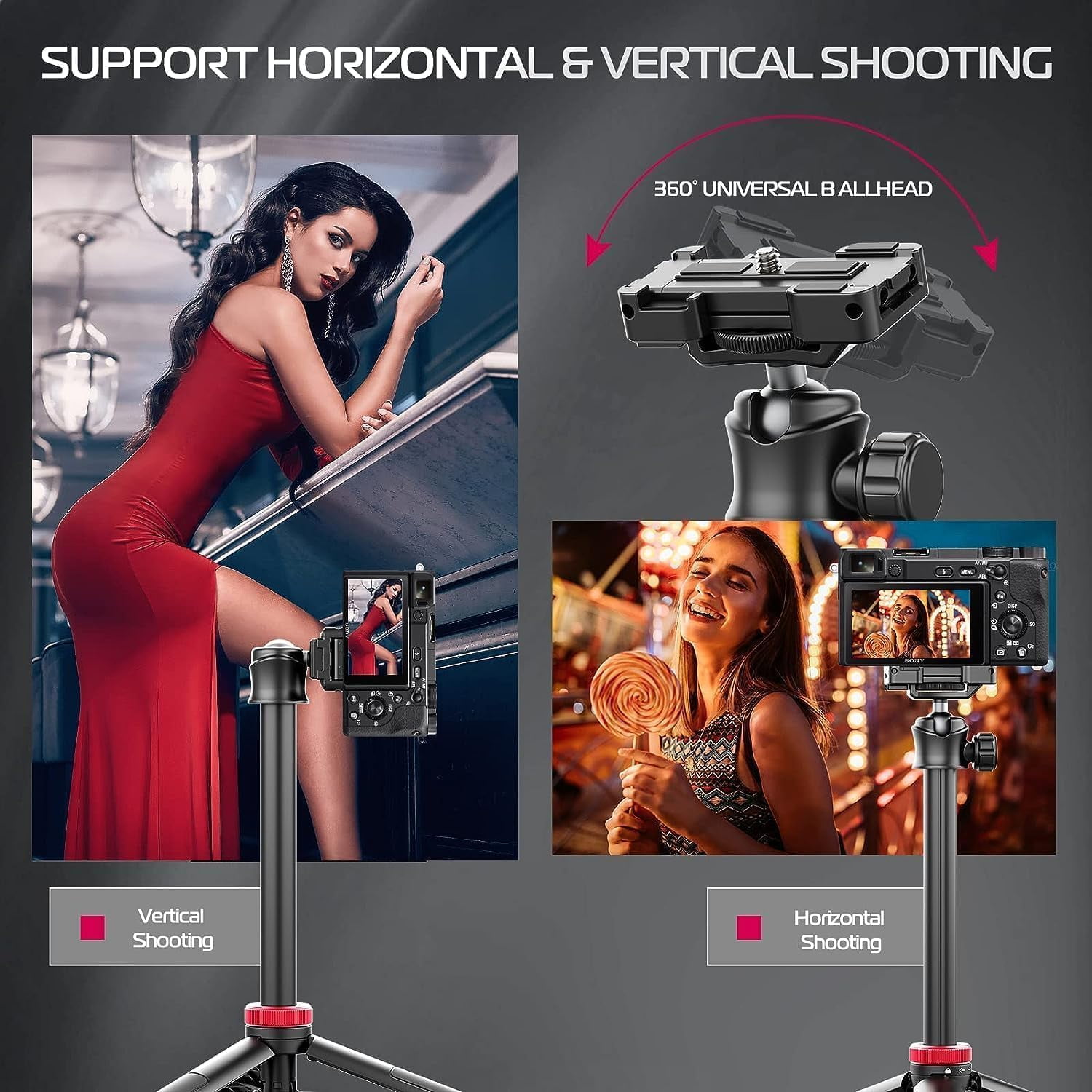 Ulanzi MT-44 Extendable Phone Tripod, 59" Selfie Stick Vlog Stand with 2 in 1 Phone Clip, 360° Ball Head Camera Tripod