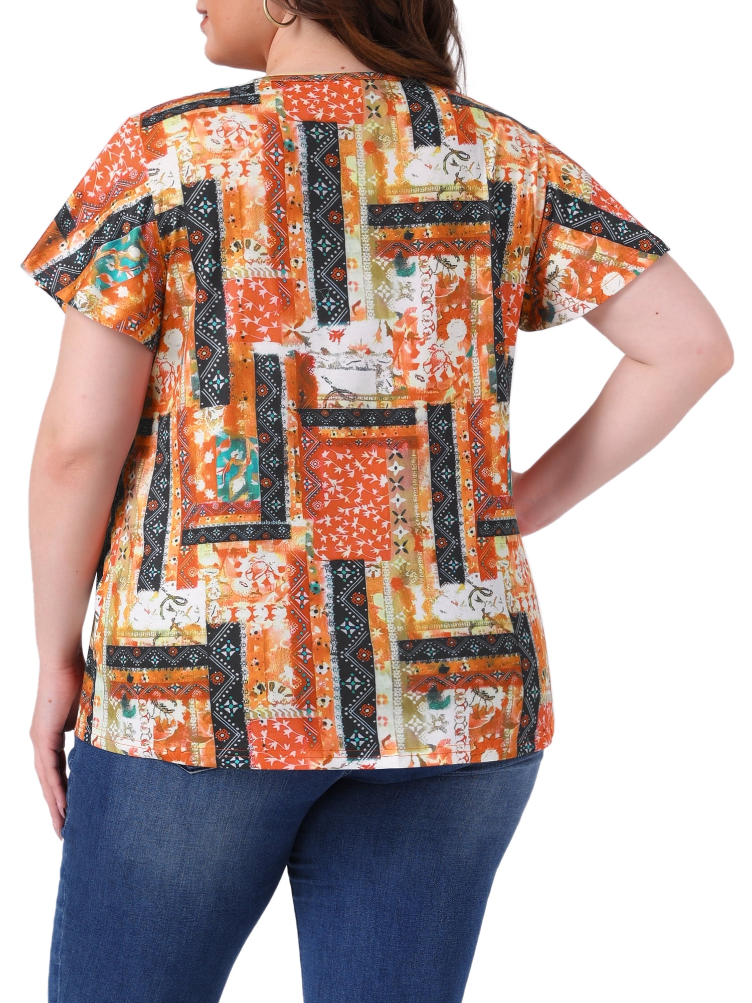 DARING DIVA Women's Plus Ruffle Boho Floral T Shirt 4X Orange
