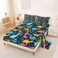 thumbnail image 2 of Feelyou Rainbow Cartoon Dinosaur Queen Sheet Sets for Boys Girls, Vibrant Prehistoric Wildlife Bed Set, Blue, 4pcs, 2 of 5