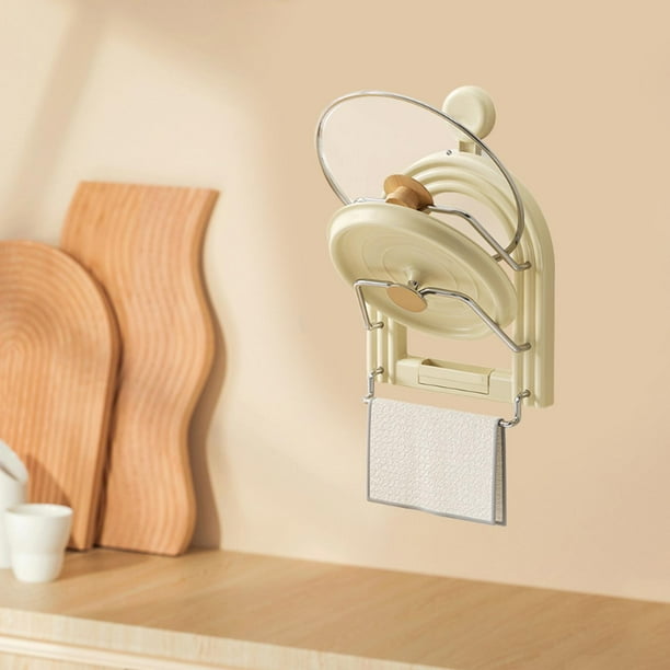 Organizador de tapas de ollas, bandeja de drenaje con ventosa, soporte multifuncional para tapas de ollas, 2 niveles para pared, dormitorio, cocina,