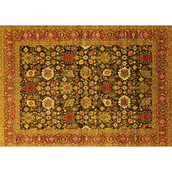 Ahgly Company Machine Washable Indoor Rectangle Oriental Yellow Traditional Area Rugs, 5' x 7'