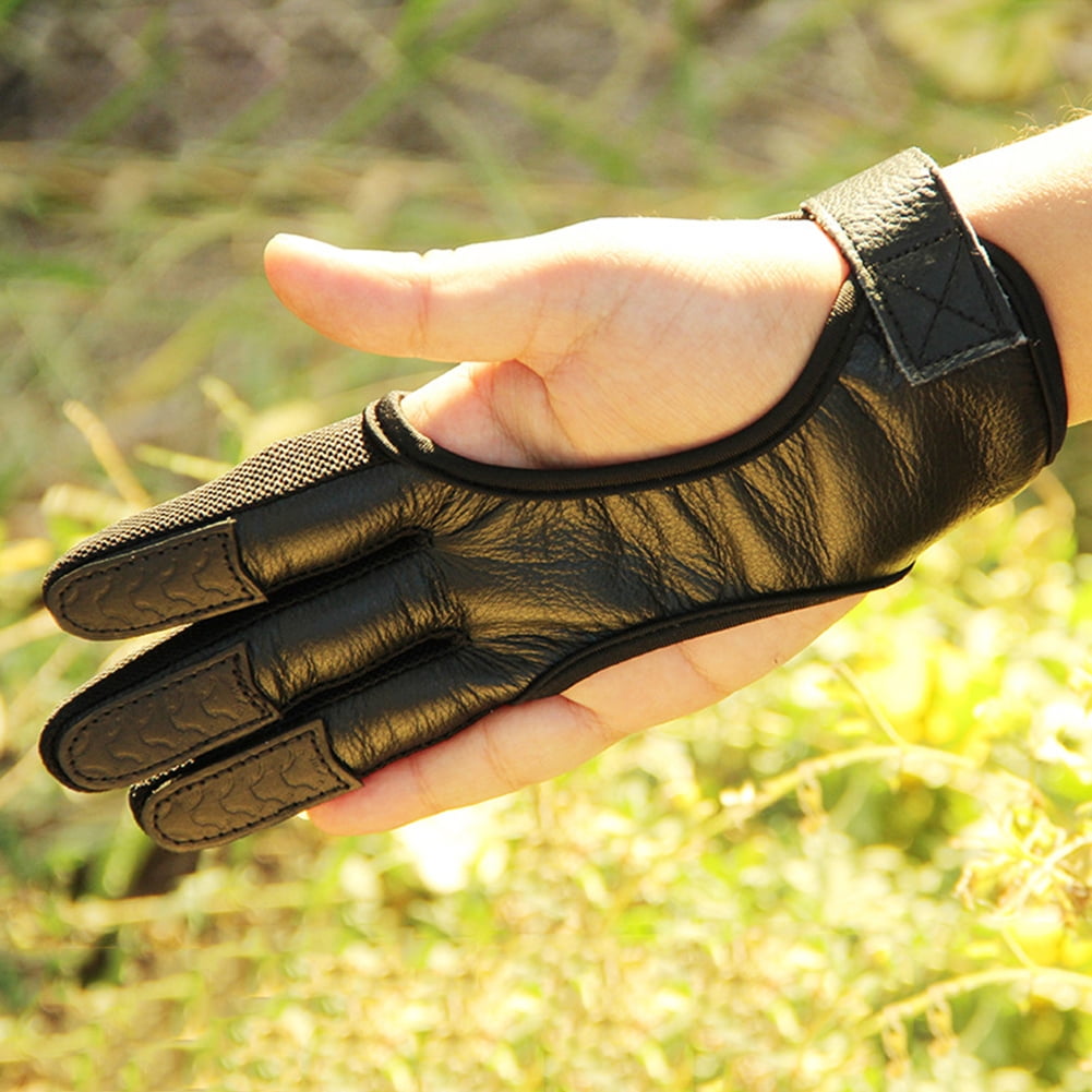 3 Fingers Leather Black Guard Glove for Recurve Compound Bow Shooting hunting
