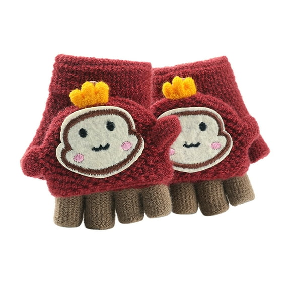 Zecgelong Toddler Infant Soft Convertible Flip Top Cartoon Gloves Kids Baby Boys Girls Winter Warm Knit Fingerless Mitten Size One Size