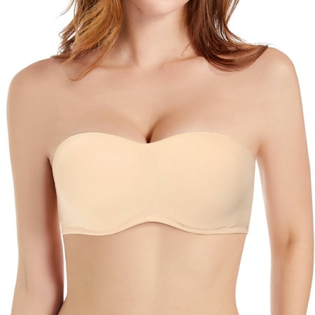 

YANDW Strapless Full Coverage Push Up Removable Pads Multiway Convertible underwire Bandeau Bras with Clear Straps Nude 48B