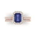 thumbnail image 2 of 2.22 ct Brilliant Emerald Cut Tanzanite 14k Rose Gold Halo Solitaire with Accents Engagement Bridal Wedding Ring Band Set size 3.5, 2 of 7