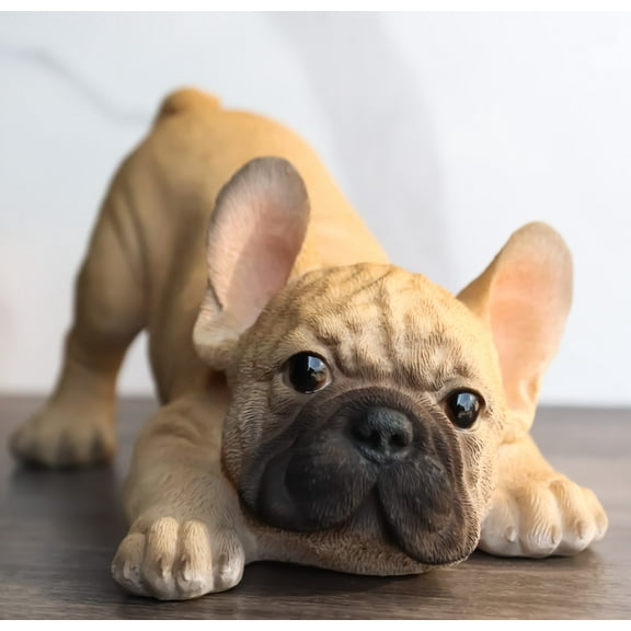 Realistic Lifelike Crouching French Bulldog Frenchie Puppy Figurine Decor