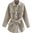 thumbnail image 2 of Kukuzhu Women’s Winter Belted Long Coat Wool Blend Lapel Button Pocketed Pea Coat, 2 of 7