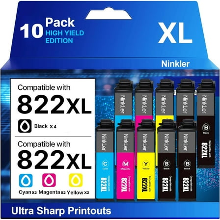 822XL Ink Cartridges Combo Pack Compatible for Epson 822XL Ink Cartridges for 822XL Printer Ink for Epson WF-3820 Workforce Pro WF-4820 WF-3820 WF-4820 10Pack