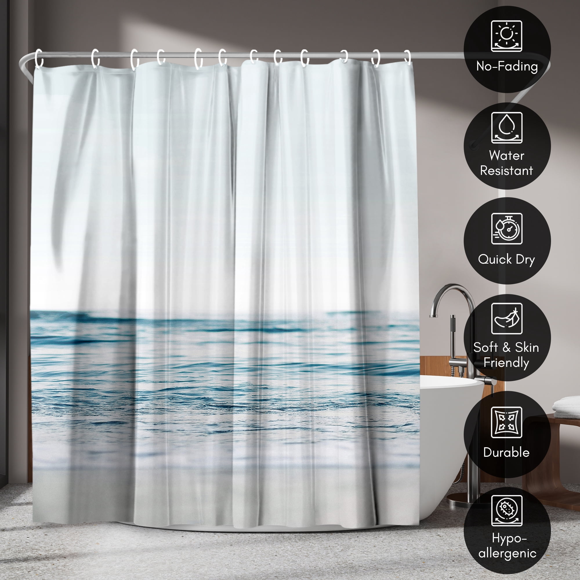 Americanflat 71x74 Blue Wave and Sand Shower Curtain - 100% Polyester Shower Curtain