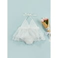 thumbnail image 2 of Newborn Girl Sleeveless Bodysuit, Tie-Up Lace Embroidery Multi-Layer Hem Romper, Short One-Piece Clothes, 2 of 8