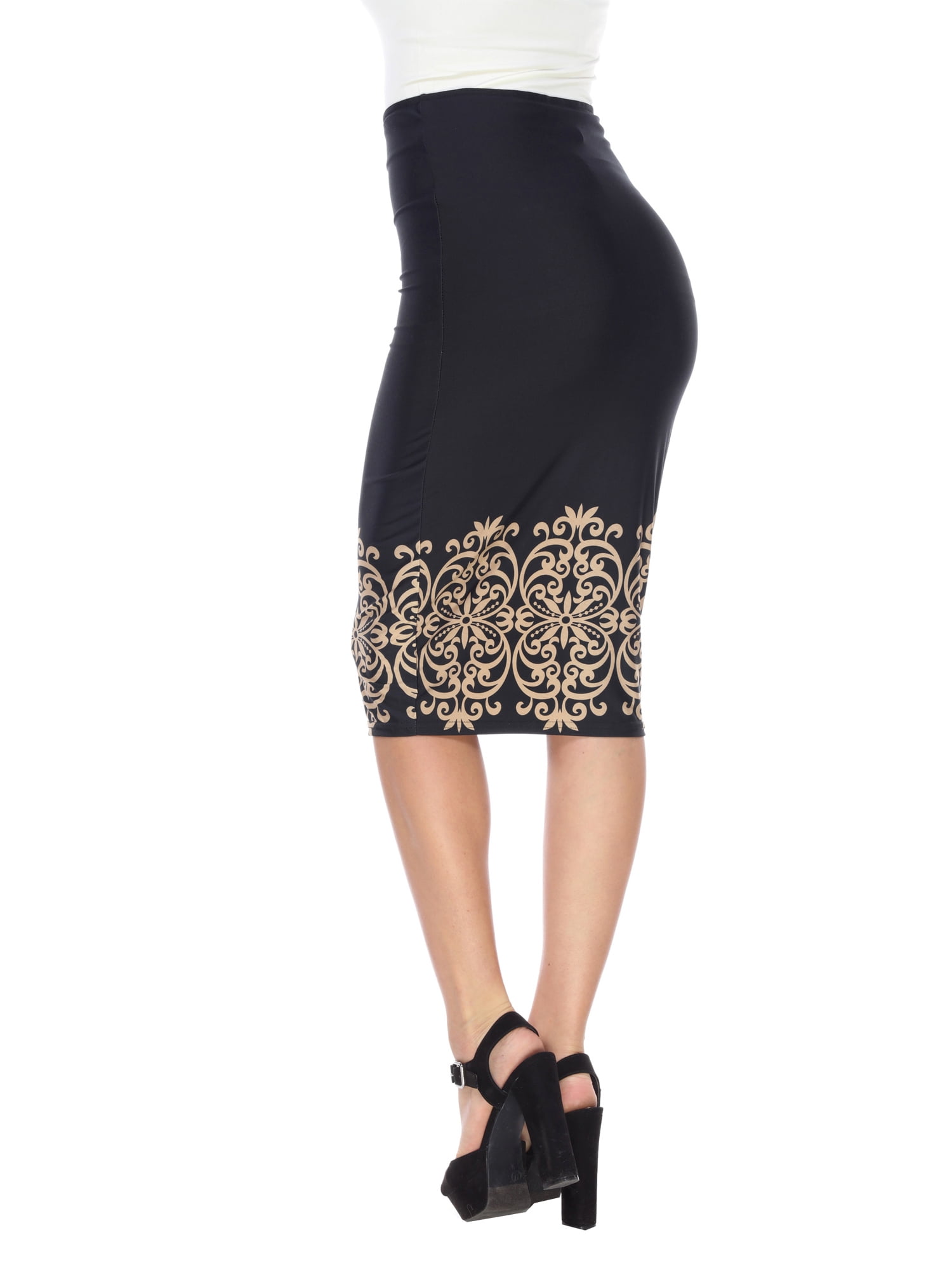 Women's Vintage Printed Pencil Midi Skirt