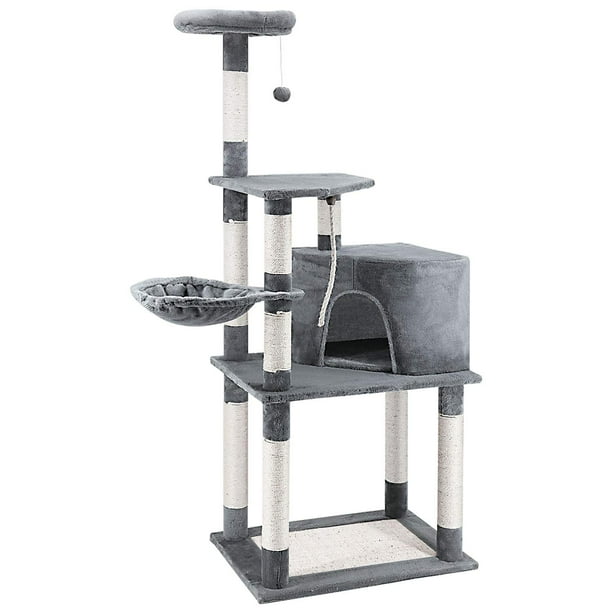 Scratchme 58 Height Cat Tree Condo With Scratching Post And Hammock Cat Tower Pet Play House With Toy Platforms Grey 1 Pack Walmart Com Walmart Com