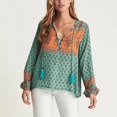 thumbnail image 2 of Blusas de manga larga TEELYNN para mujer, blusa de verano con estampado floral de algodón estilo bohemio, blusas playeras de estilo bohemio con borlas y cuello en V, 2 of 5