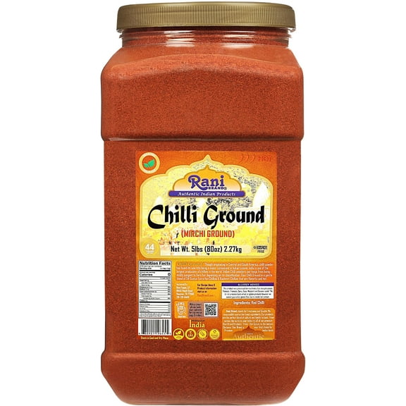 Rani Chilli Powder (Mirchi) Ground Indian Spice 80oz (5lbs) 2.27kg Bulk PET Jar ~ All Natural | Salt-Free | Vegan | No Colors | Gluten Friendly | NON-GMO | Indian Origin