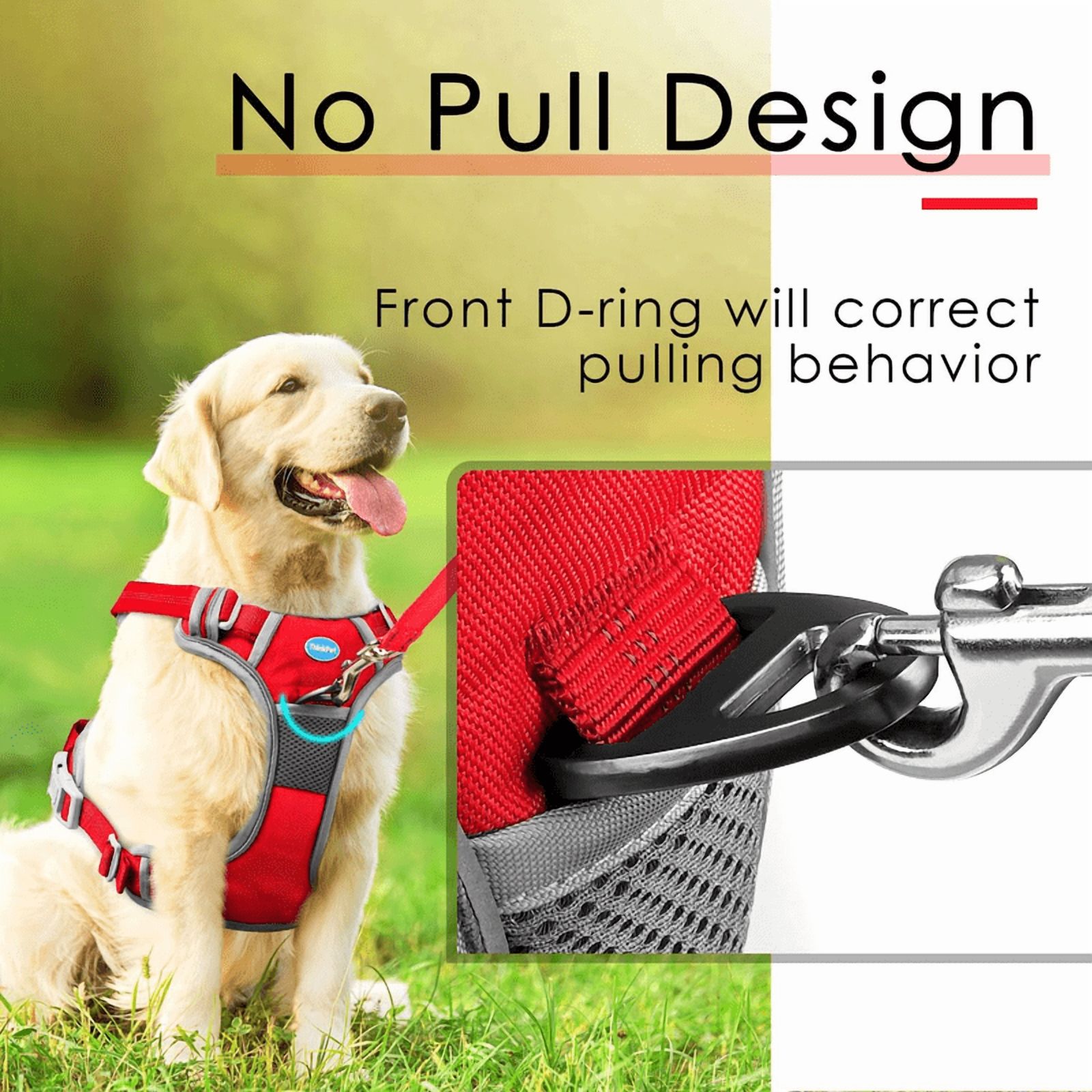 ThinkPet No Pull Harness Set Breathable Sport Harness with Handle - Reflective Padded Dog Safety Vest with Reflective Neon Dog Leash