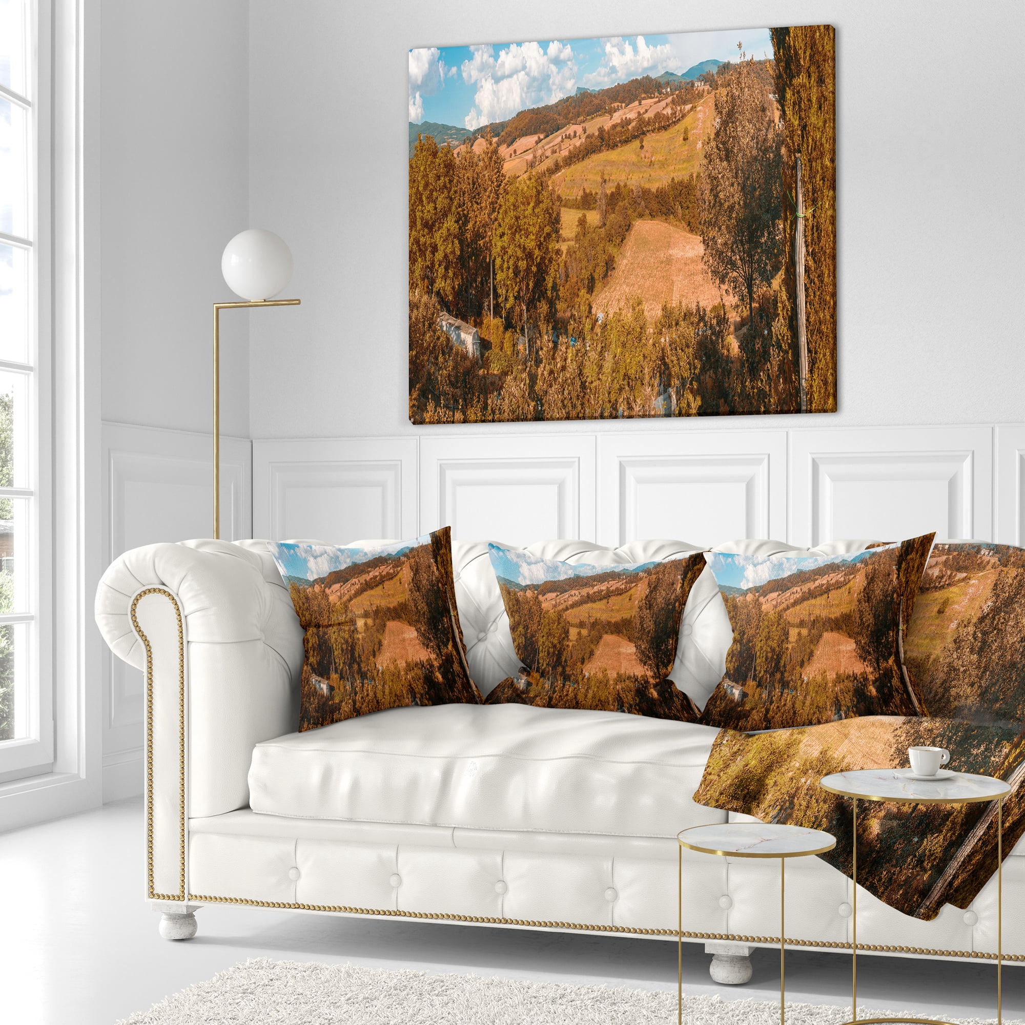 Designart Orange Autumn Mountains Tuscany - Landscape Printed Throw Pillow - 18x18