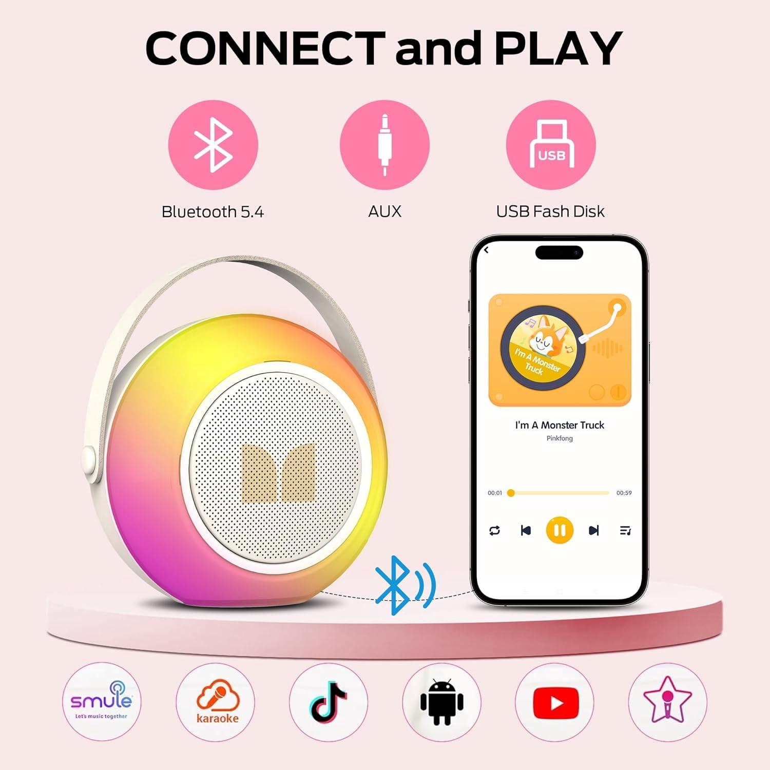 Monster MS62112 Hotshot Plus Portable Bluetooth Speakers, Mini Karaoke Machine, S15-White