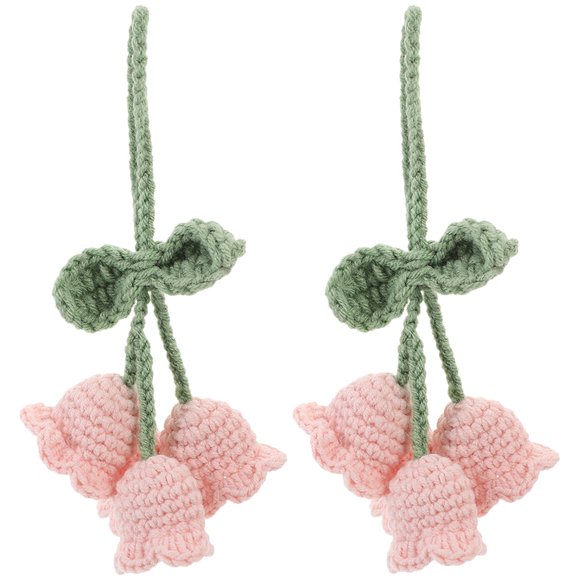 OULII 2Pcs Crochet Flowers Flower Pendant Woolen Yarn Handmade Keychain for Gifting