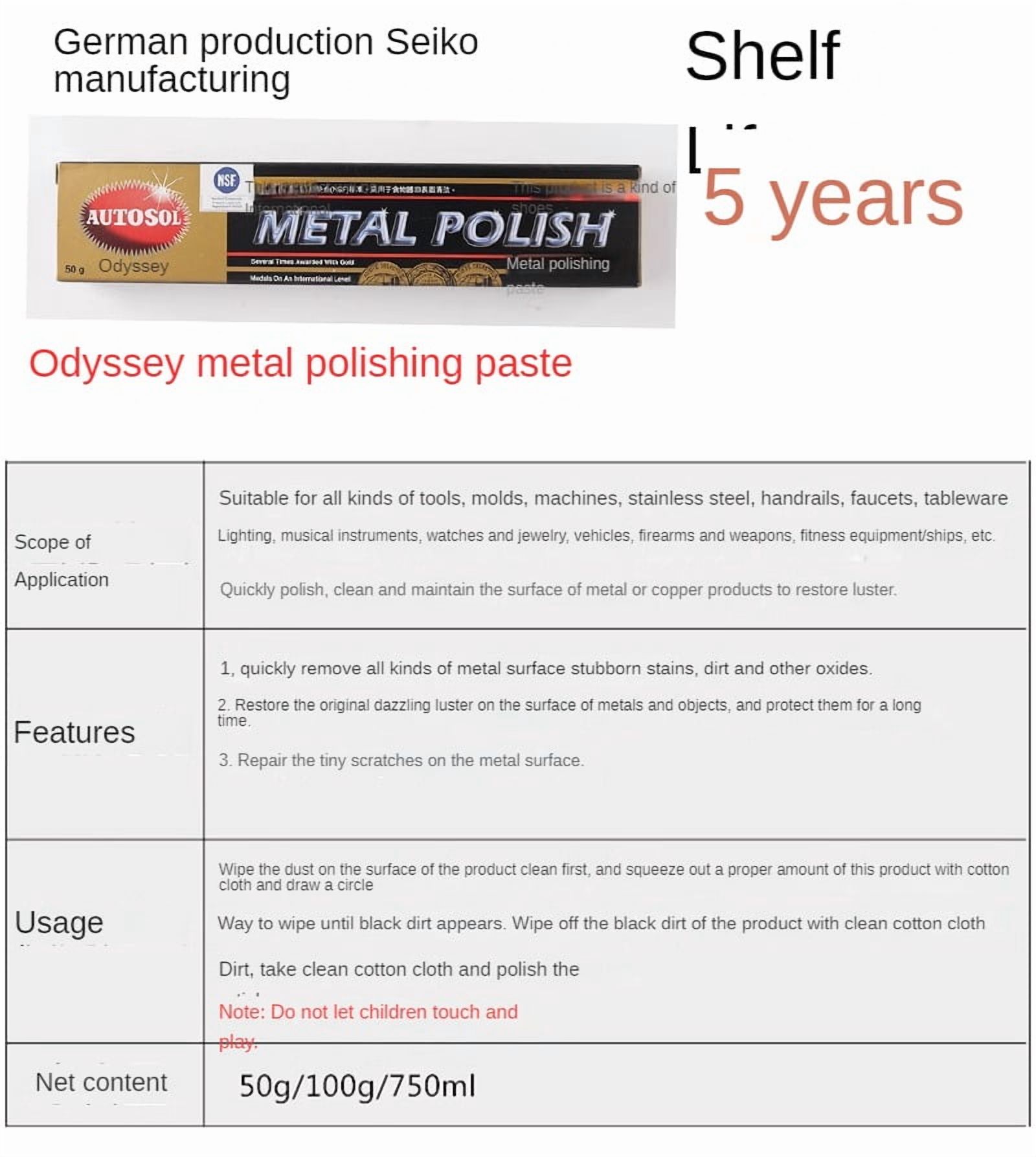 100g send 1 cloth-German Metal Polishing Paste, Scratch Polishing, Rust Repair, Metal Grinding, Stainless Steel, Polishing Compound