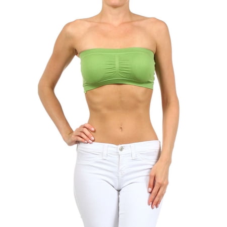 Women's Seamless Bandeau Bra Top w/Removable Pads, APPLE GREEN