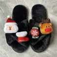 thumbnail image 2 of Rokment Christmas Open Toe Slippers for Women Cute Santa Reindeer Plush Fuzzy House Shoes Indoor Outdoor Cozy Memory Foam Xmas Slip on Girls Black Size 6, 2 of 3