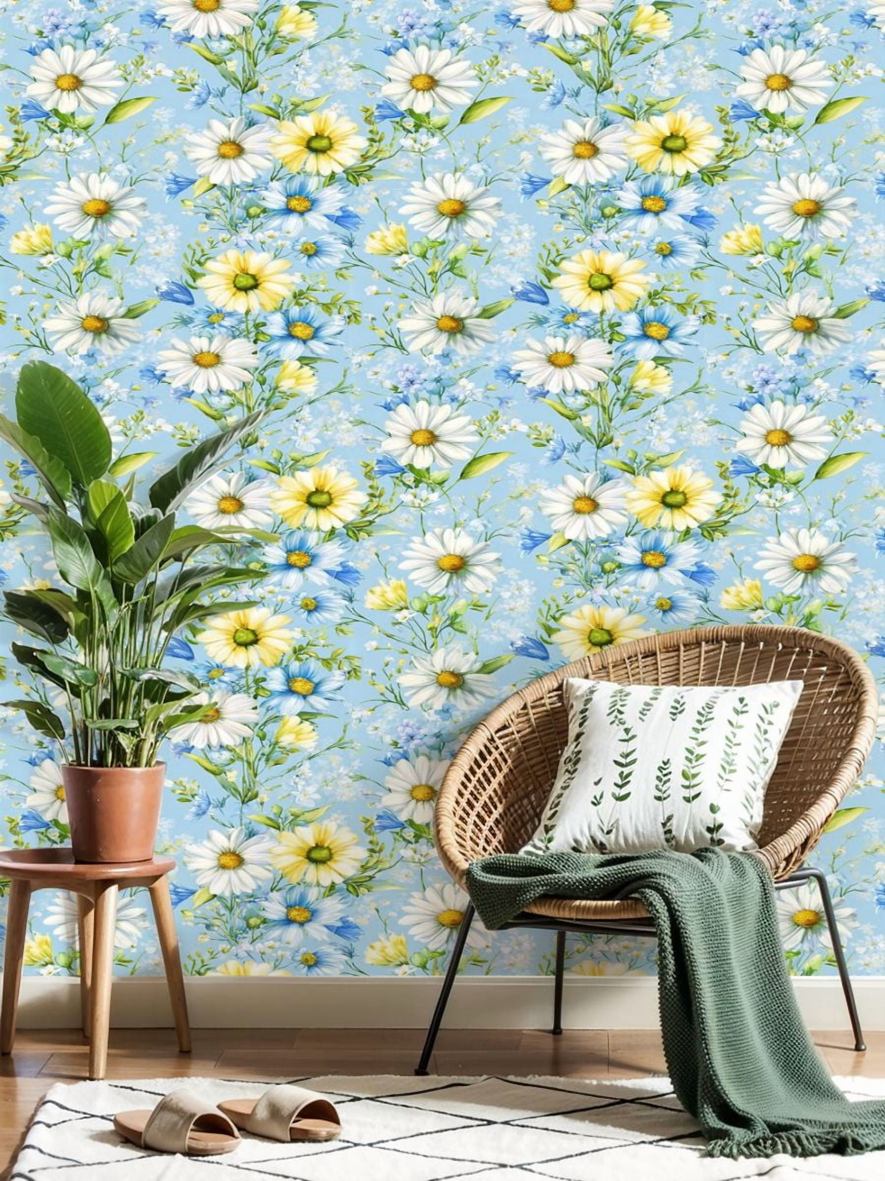 Flower Peel and Stick Wallpaper 17.7in x 9.8ft Delicate Daisy Blue Floral Soft Blue Contact Paper Vinyl Waterproof Self Adhesive Wall Paper for Bedroom Shelf Cabinet Renter Friendly