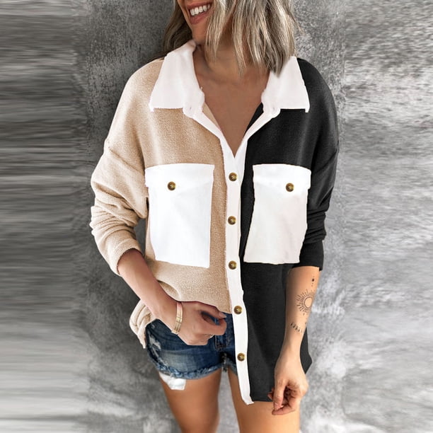 Moda para mujer Soild Spliced T-Shirts Tops de manga larga Blusa para mujer Abrigo Fridja po2001
