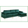 thumbnail image 6 of Mid-Century Modern Velvet Sectional Sofa with Chaise – Plush L-Shaped Couch for Living Room with Solid Wood Frame & Brass Gold Legs, 6 of 10