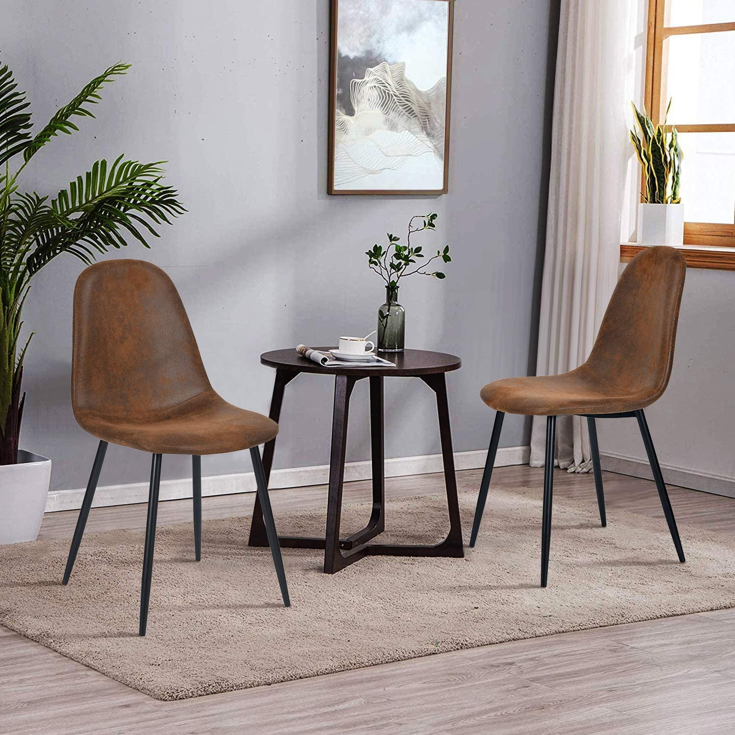 bestikke de sekstant YELROL Dining Chairs Set of 40 Modern Style Mid Century Chair for Kitchen  Dining Room Accent Chair in Dark Brown Black Leg - Walmart.com