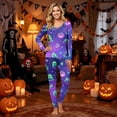 thumbnail image 2 of Matching Halloween Pajamas Set for Whole Family, Breathable Long Sleeve Halloween Family Pajamas with Green Ghost Pumpkin Print, Fun Family Halloween Pajama Set Party, 2 of 6