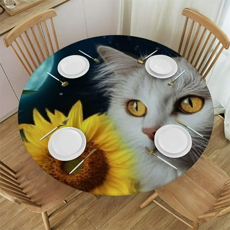 

Sheronv Cute Cat Round Tablecloth Stain-Resistant 100% Polyester Tablecloths Washable for Home Kitchen Outdoor Decor Various Sizes Available Ideal for Restaurants Weddings Parties 31 -35