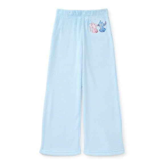 Disney Stitch & Angel Girls Plush Wide Leg Sweatpants with Embroidery, Sizes 4-16
