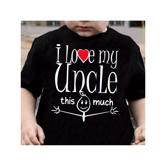 Boys' Cotton T-Shirt - "I Love My Uncle This Much" Fun Print Design, Comfortable Casual Round Neck Short Sleeve Tee for Youngsters, Black with White Lettering & Red Heart Graphic