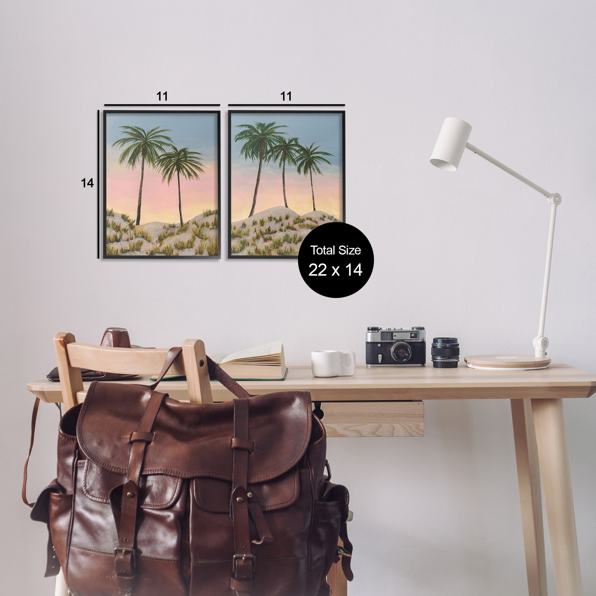 Stupell Industries Sunrise Tropical Scene Landscape Painting Black Framed Art Print Wall Art, 11 x 14, Set of 2