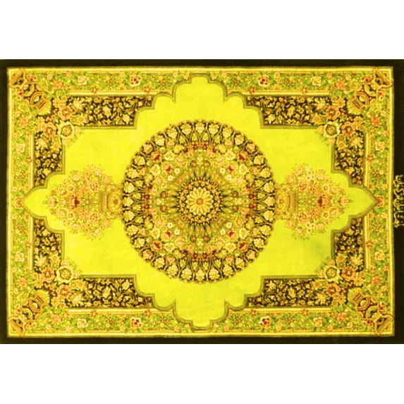 Ahgly Company Machine Washable Indoor Rectangle Persian Yellow Traditional Area Rugs, 6' x 9'