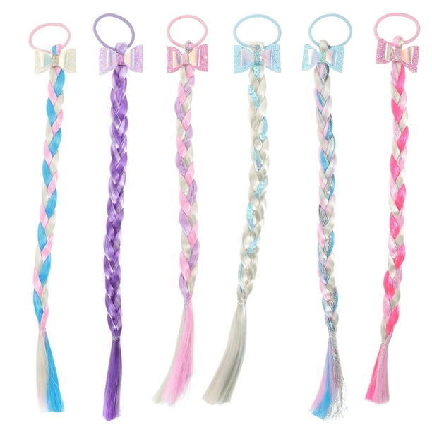 6 extensiones de cabello con lazo, pelucas trenzadas, extensiones de cabello trenzado para niños