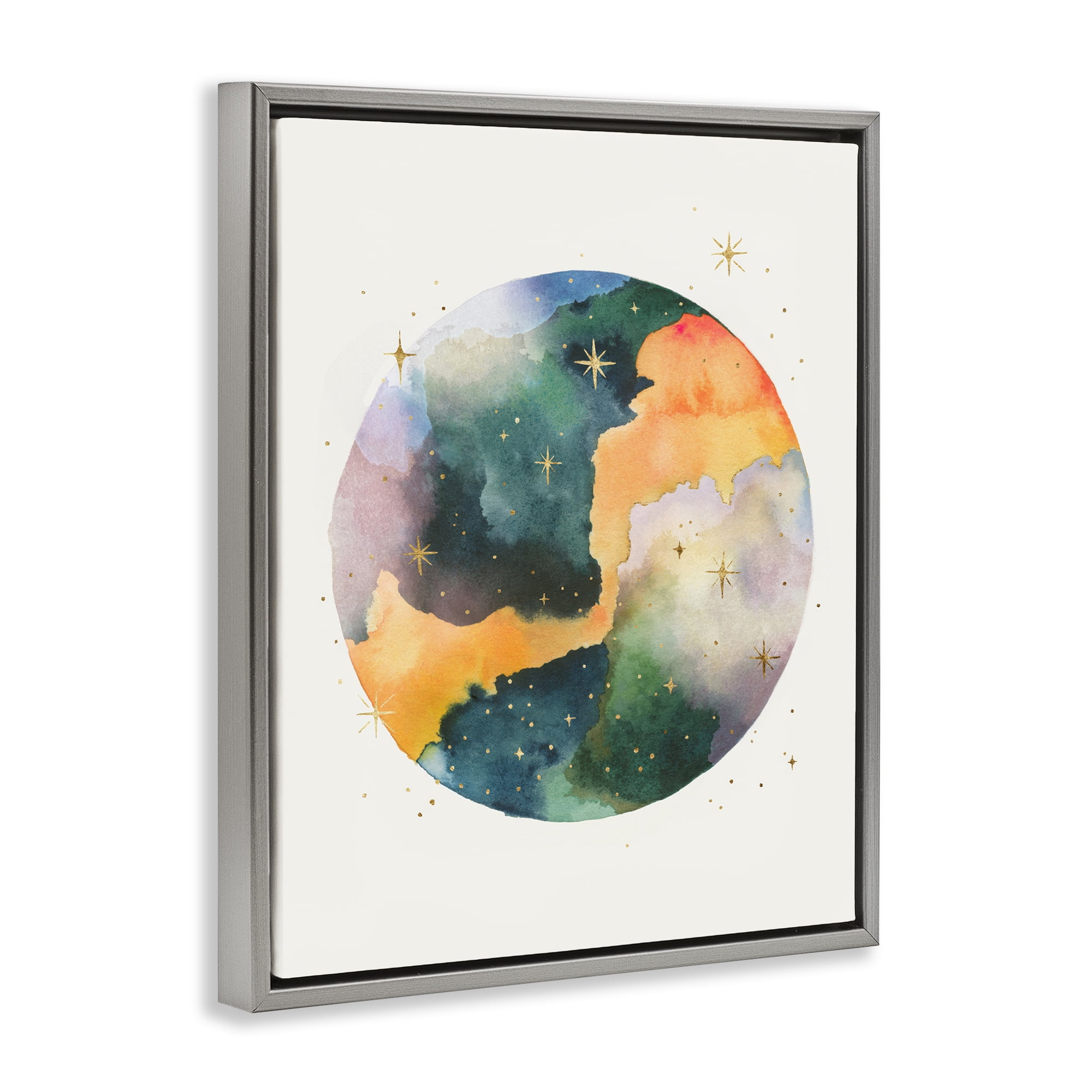 Stupell Industries Outer Space Nebula STEM Painting Gray Floater Framed Canvas Art Print Wall Art, 17 x 21