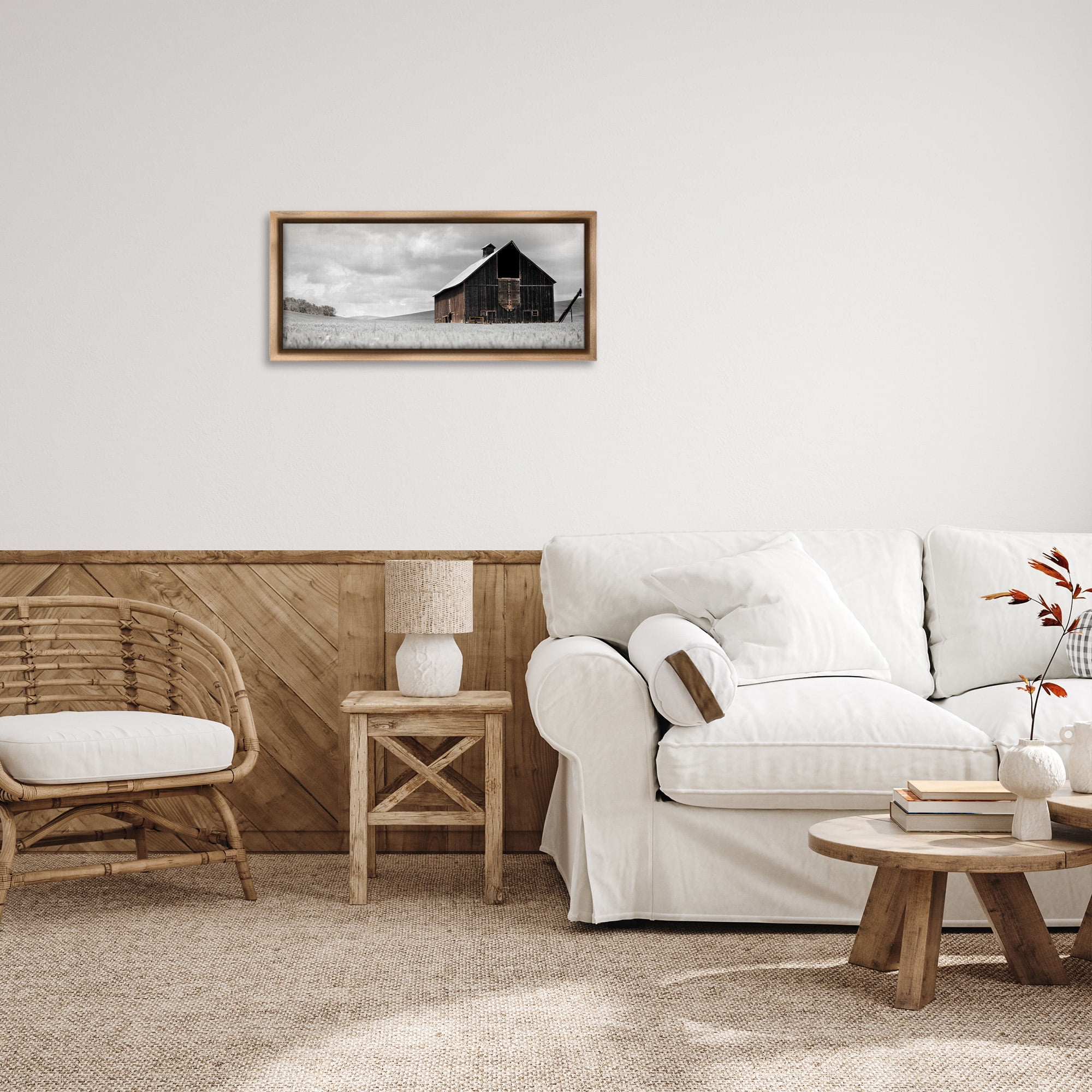 Stupell Industries Rustic Barn Scene Landscape Photography Brown Floater Framed Canvas Art Print Wall Art, 25 x 11