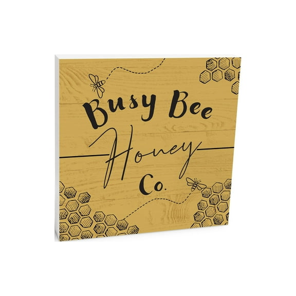 Busy Bee Honey Co. Yellow Honeycomb 10 x 10 Wood Tabletop Sign Plaque