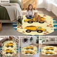 thumbnail image 6 of 4ft Washable Round Rug, Cartoon Yellow Caravans Non-Slip Circle Area Rug for Living Room Bedroom, Hookups Roadblocks Stars Blue Border Indoor Floor Mat for Home Decor, 6 of 9