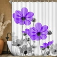 thumbnail image 2 of Unique Floral Purple Shower Curtain for Bathroom Decor, Purple and Gray Daisy Flower Elegant Wildflower Design Farmhouse Shower Curtains with Hooks Set, 71 X 84 Inches, 2 of 6