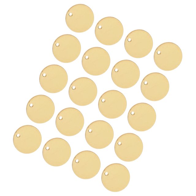 20 colgantes redondos de metal con agujero para pendientes, pulseras y bisutería (11 mm) Oro
