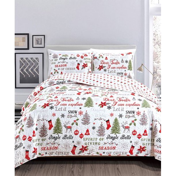Dear Santa, Christmas, Jingle Bells, Holiday Full/Queen Quilt & Shams