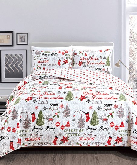 Dear Santa, Christmas, Jingle Bells, Holiday Full/Queen Quilt & Shams Set (3 Piece Bedding 