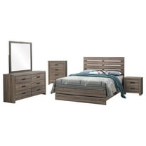 Benjara Sili 5pc Queen Bedroom Set with Dresser Mirror, Oak Brown, Dark Bronze