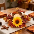 thumbnail image 6 of Fall Maple Leaf Candle Ring Wreath, Artificial Sunflower Pumpkin Candle Garland, Harvest Season Pillar Candle Holder, Thanksgiving Table Centerpiece Decor, Faux Autumn Floral Ornament, 6 of 6