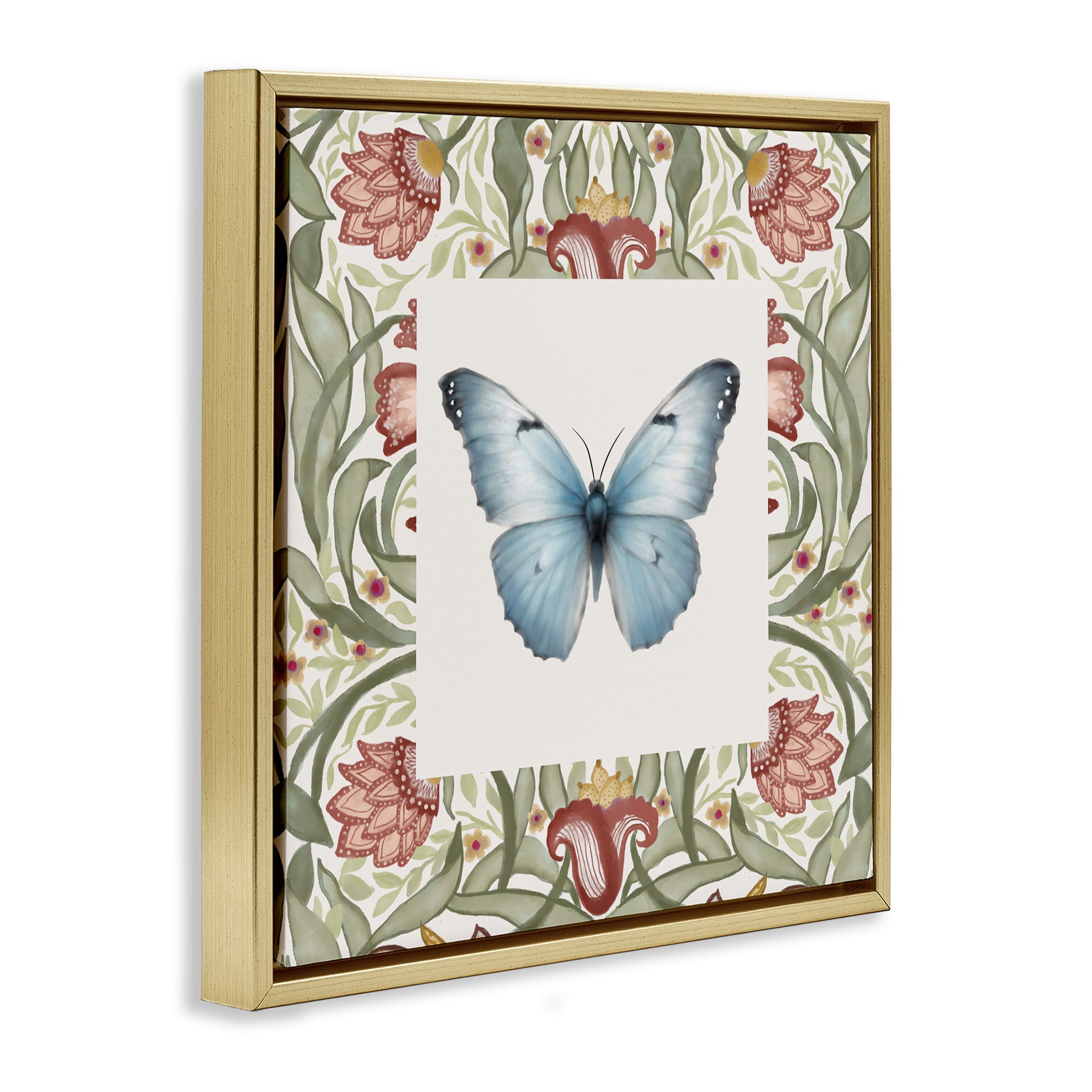 Stupell Industries Baroque Butterfly Vintage Flowers Gold Framed Floater Canvas Wall Art, design by Elizabeth Medley