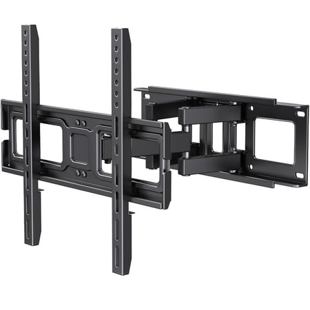 MountFTV Full Motion TV Wall Mount for 26-65 inch TVs Holds up to 110 lbs Swivels Tilts Extension Leveling, Max 400 x 400mm, Fits 8"/12/16" Wood Stud