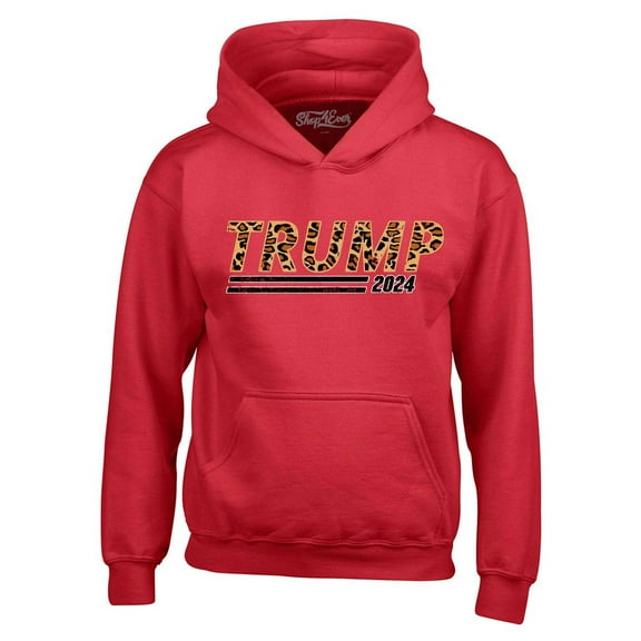 Shop4Ever Men's Leopard Donald Trump 2024 Presidential Campaign Hooded Sweatshirt Hoodie Medium Red